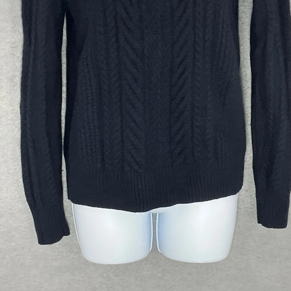 J. Crew‎ Womens Sz M Blue Cable Knit Wool Sweater Shoulder Buttons